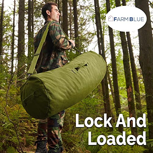 Farm Blue GI Style Zipper Duffle Bag Heavy Duty Army Duffle Bags - Military Grade Cotton Canvas Duffel Bag - Reinforced Camping Bag - Strong Zipper & Center Grab Handle (Olive Drab, X-Large) - Image 5