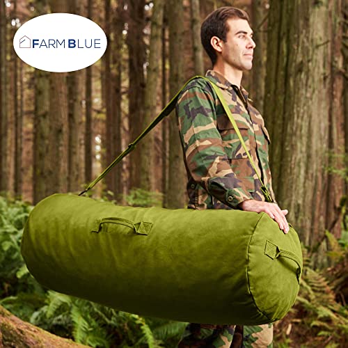 Farm Blue GI Style Zipper Duffle Bag Heavy Duty Army Duffle Bags - Military Grade Cotton Canvas Duffel Bag - Reinforced Camping Bag - Strong Zipper & Center Grab Handle (Olive Drab, X-Large) - Image 3
