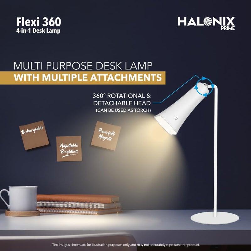 Halonix Prime 4in1 Flexi 360 Portable Desk Lamp Multi Usage Study lamp Detachable Head Use as a Torch Flashlight Stick it Anywhere Clip it Anywhere Rechargeable Table lamp - Image 2