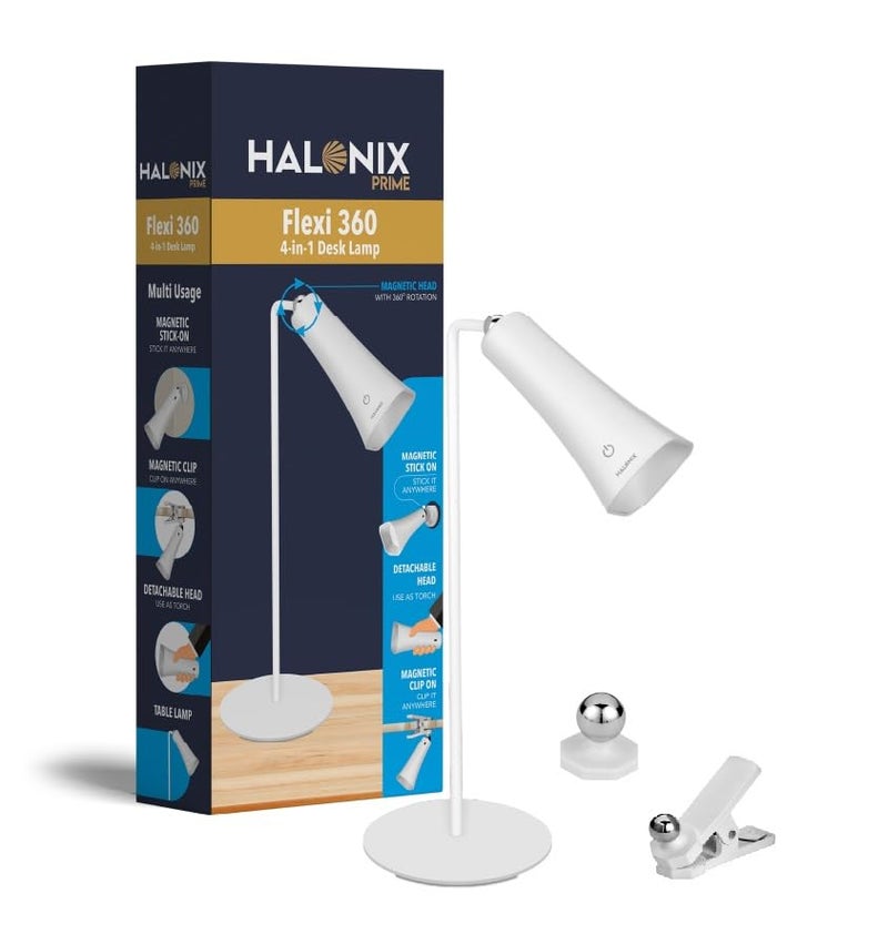 Halonix Prime 4in1 Flexi 360 Portable Desk Lamp Multi Usage Study lamp Detachable Head Use as a Torch Flashlight Stick it Anywhere Clip it Anywhere Rechargeable Table lamp - Image 1