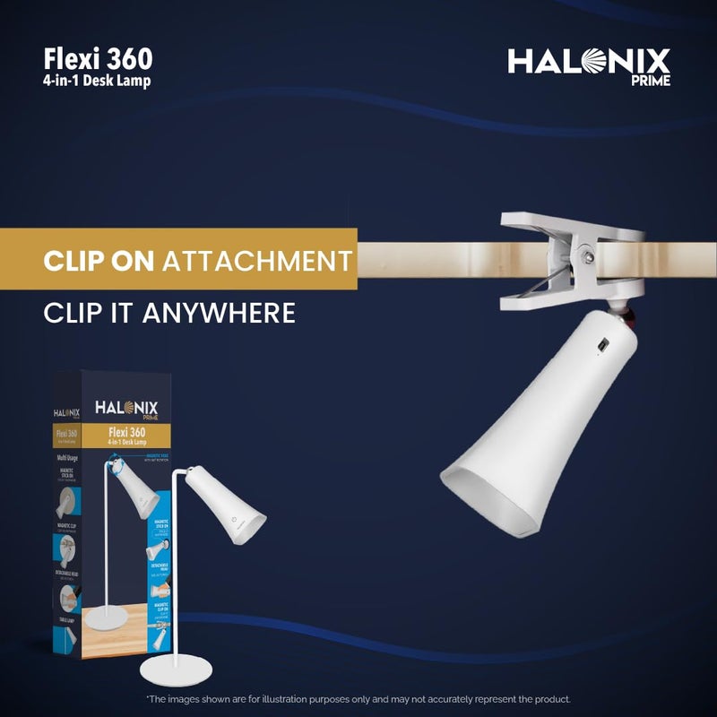 Halonix Prime 4in1 Flexi 360 Portable Desk Lamp Multi Usage Study lamp Detachable Head Use as a Torch Flashlight Stick it Anywhere Clip it Anywhere Rechargeable Table lamp - Image 4