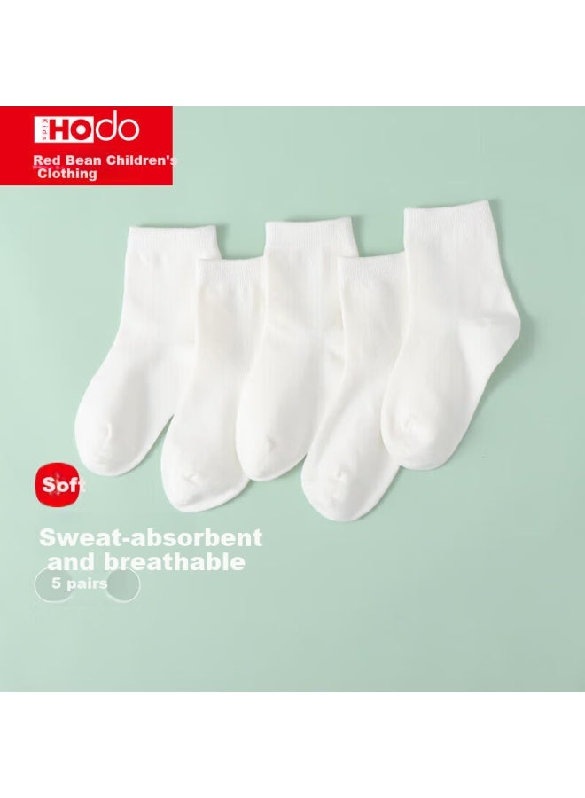 Red Bean Children's White Sports Socks For Boys And Girls, Cotton Breathable Mid-calf Socks For Students, W5005 Set 1, 18-20 - Image 1