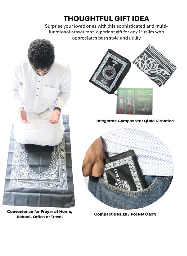 تشيلور سجادة صلاة سفر محمولة من 4 قطع مع بوصلة، سجادة صلاة إسلامية مع حقيبة حمل بحجم الجيب، سجادة صلاة إسلامية مقاومة للماء من البوليستر، مناسبة لهدايا رمضان (60 سم × 100 سم). - Image 4