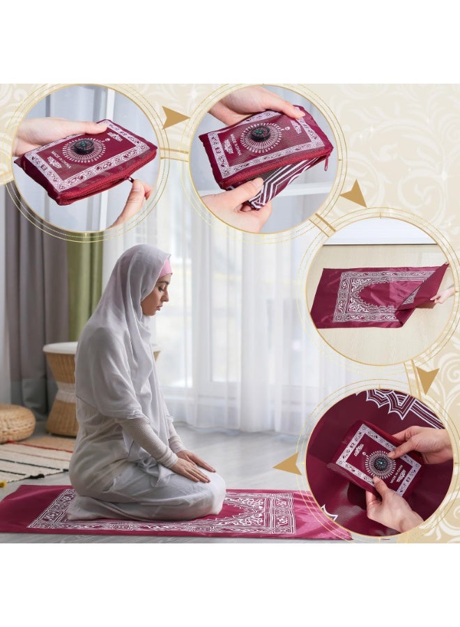 تشيلور سجادة صلاة سفر محمولة من 4 قطع مع بوصلة، سجادة صلاة إسلامية مع حقيبة حمل بحجم الجيب، سجادة صلاة إسلامية مقاومة للماء من البوليستر، مناسبة لهدايا رمضان (60 سم × 100 سم). - Image 3