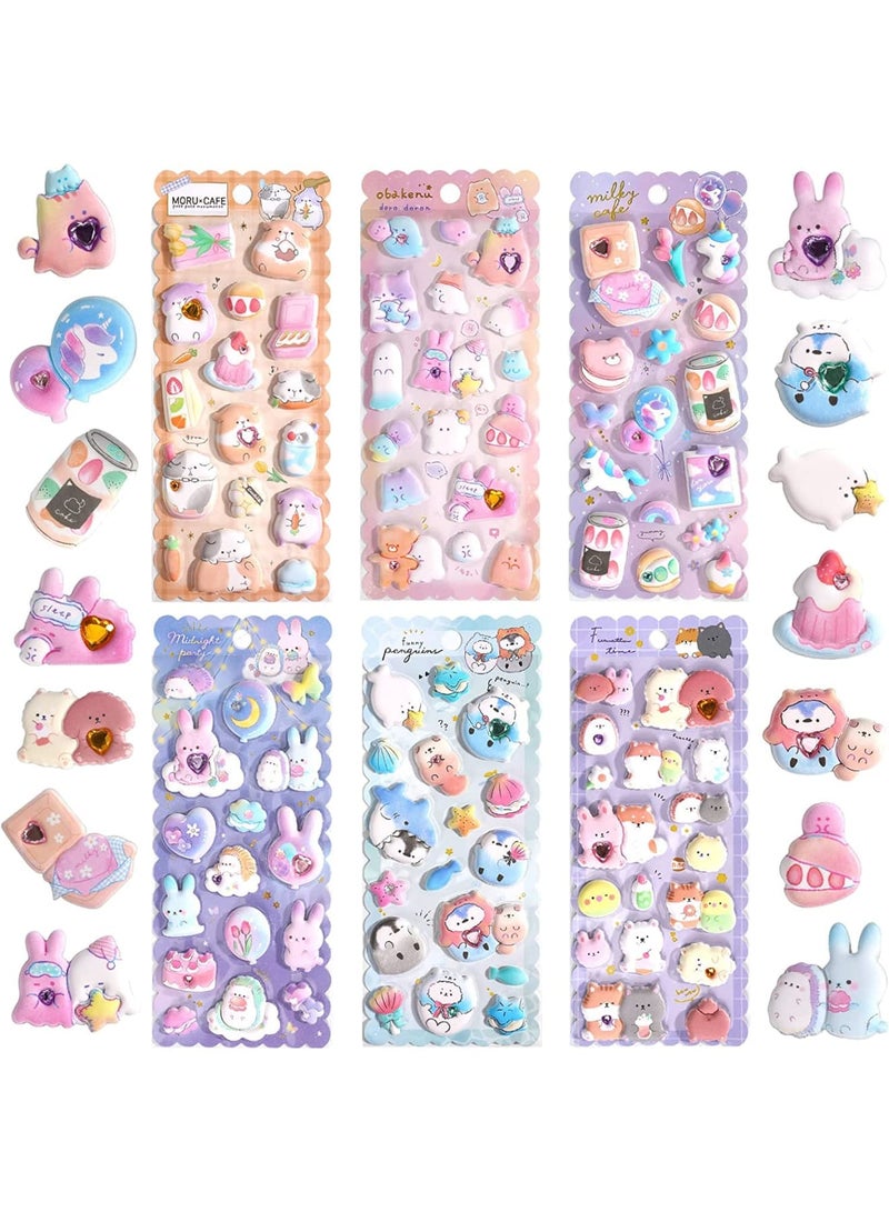 Barakah ملصقات ثلاثية الأبعاد للأطفال والرضع، 6 أوراق ملصقات كيوت كاواي ناعمة للمراهقين، ملصقات ثلاثية الأبعاد منتفخة للأولاد والبنات والمعلمين، مكافآت، حرف يدوية، تزيين دفاتر، مستلزمات الحفلات - Image 4