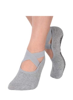 Generic Yoga Socks for Women Non-Slip Grips & Straps, Ideal for Pilates, Pure Barre, Ballet, Dance, Barefoot Workout (Gray)  - Image 1