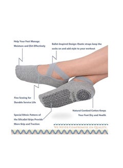 Generic Yoga Socks for Women Non-Slip Grips & Straps, Ideal for Pilates, Pure Barre, Ballet, Dance, Barefoot Workout (Gray)  - Image 2