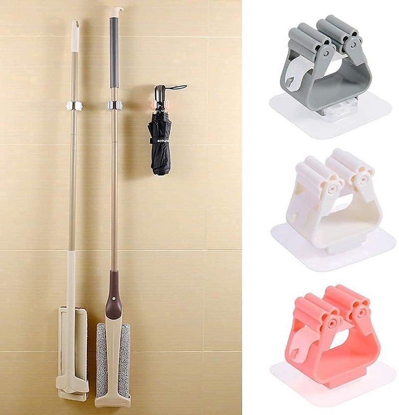 JSJPO Plastic Mop Holder Wall Mounted Self Adhesive Broom Stick Holder AntiSlip Broom Organizer Multifunction Mop Broom Stand for Kitchen Bathroom Home Multicolor Set of 2 - Image 5