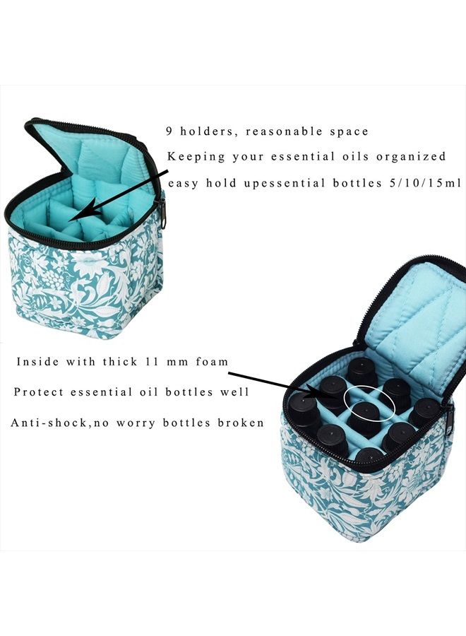Rudmox 9 Bottles Essential Oil Carrying Case Shockproof Nail Polish Organizer Travel Bag Holder for 5ml,10ml,15ml Bottles or 10ml Roller Bottles with Portable Handle and Double Zipper (Aqua Green)  - Image 3