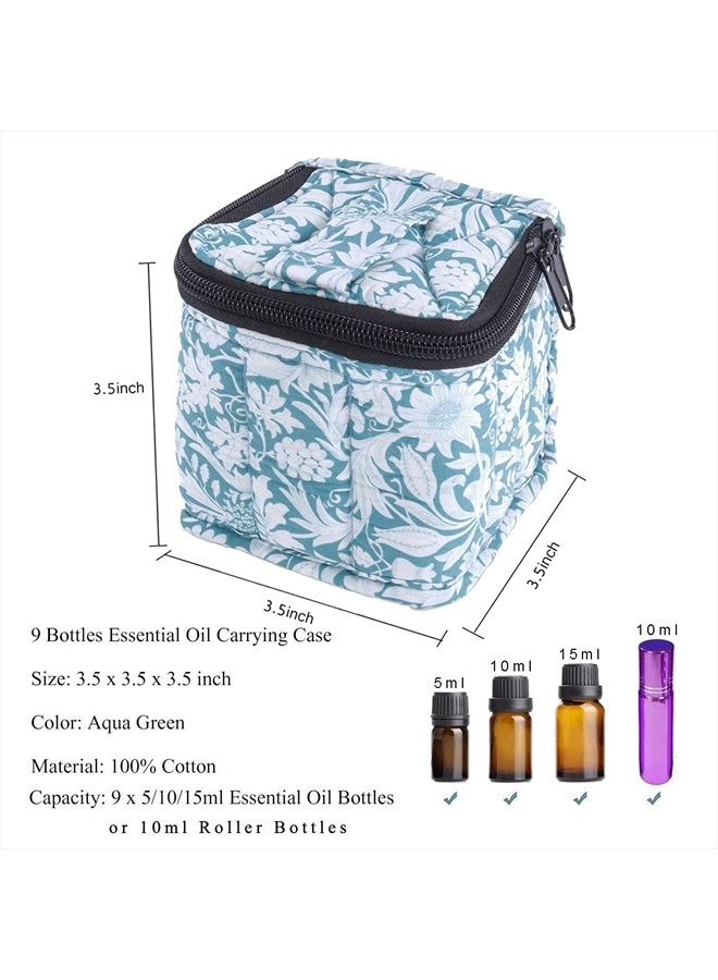 Rudmox 9 Bottles Essential Oil Carrying Case Shockproof Nail Polish Organizer Travel Bag Holder for 5ml,10ml,15ml Bottles or 10ml Roller Bottles with Portable Handle and Double Zipper (Aqua Green)  - Image 2