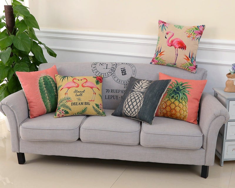 TRENDIN 18" X 18" Vintage Pink Color Big Pineapple Tropical Summer Fruits Linen Pillow Case Cushion Cover Decorative(PL069TR) - Image 2
