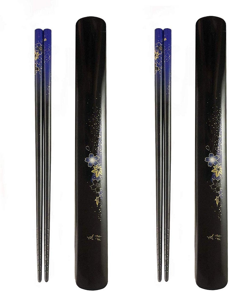 JapanBargain 3642 Travel Chopsticks with Case Reusable Chinese Korean Japanese Bamboo Portable Chop Sticks Utensil Dishwasher Safe Made in Japan Set of 2