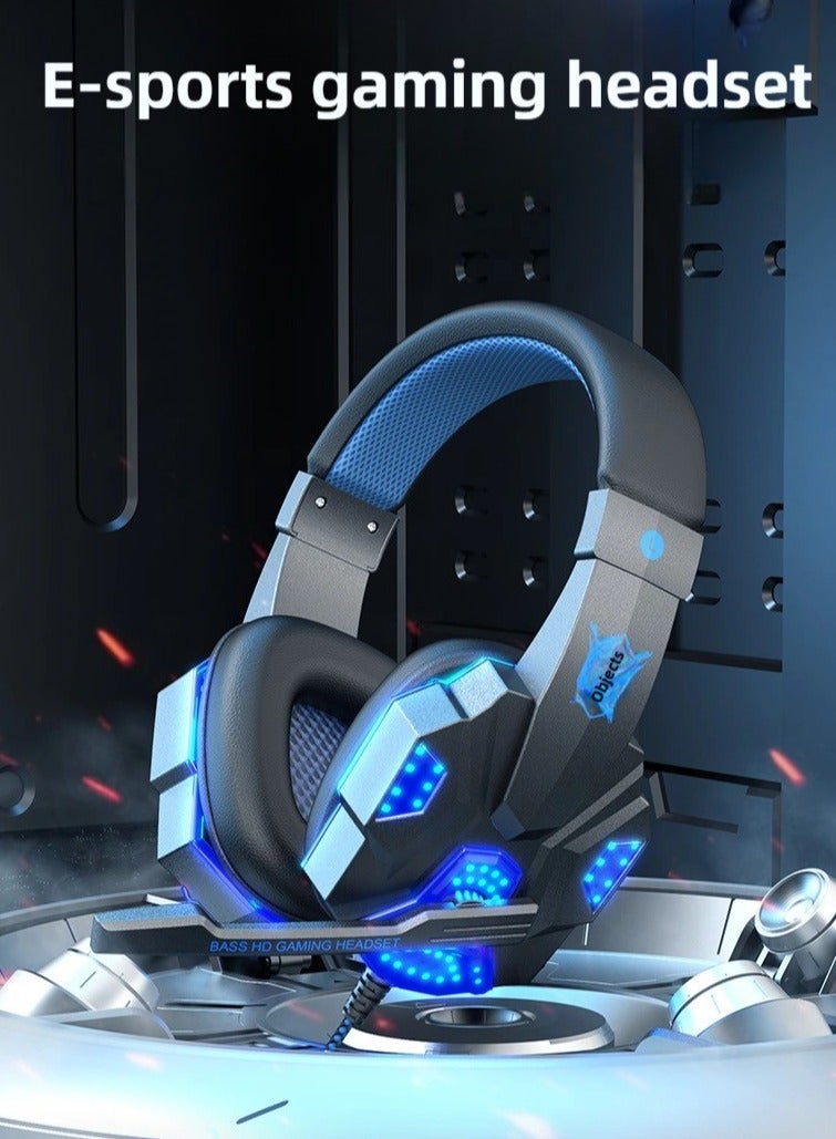 Gaming Headset with Microphone LED Light, Microphone & Headset for Laptop PS4 Xbox One Switch Gaming Headphone (Blue)  - Image 1