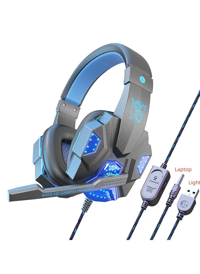 Gaming Headset with Microphone LED Light, Microphone & Headset for Laptop PS4 Xbox One Switch Gaming Headphone (Blue)  - Image 2
