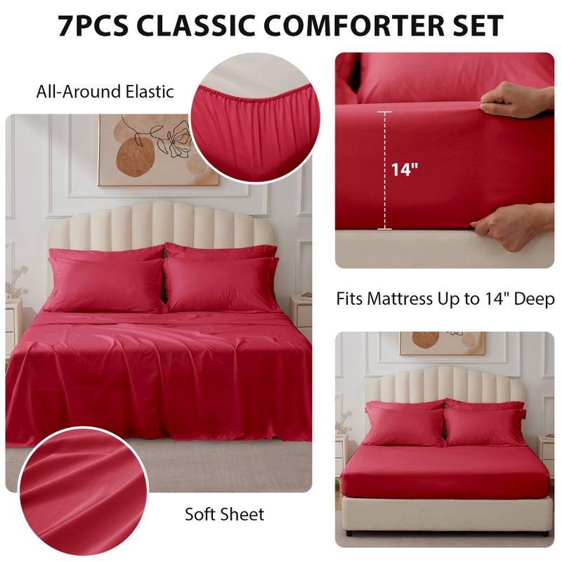 Velorose Queen Comforter Set Red - Bed in a Bag Queen Size 7 Pieces, Soft Bedding Set for All Seasons, Christmas Premium Queen Comforter Set with Comforter, Sheets, Pillowcases & Shams - Image 2
