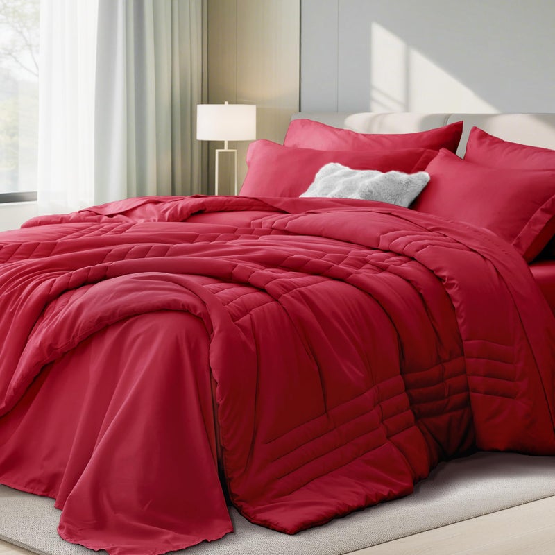 Velorose Queen Comforter Set Red - Bed in a Bag Queen Size 7 Pieces, Soft Bedding Set for All Seasons, Christmas Premium Queen Comforter Set with Comforter, Sheets, Pillowcases & Shams - Image 1