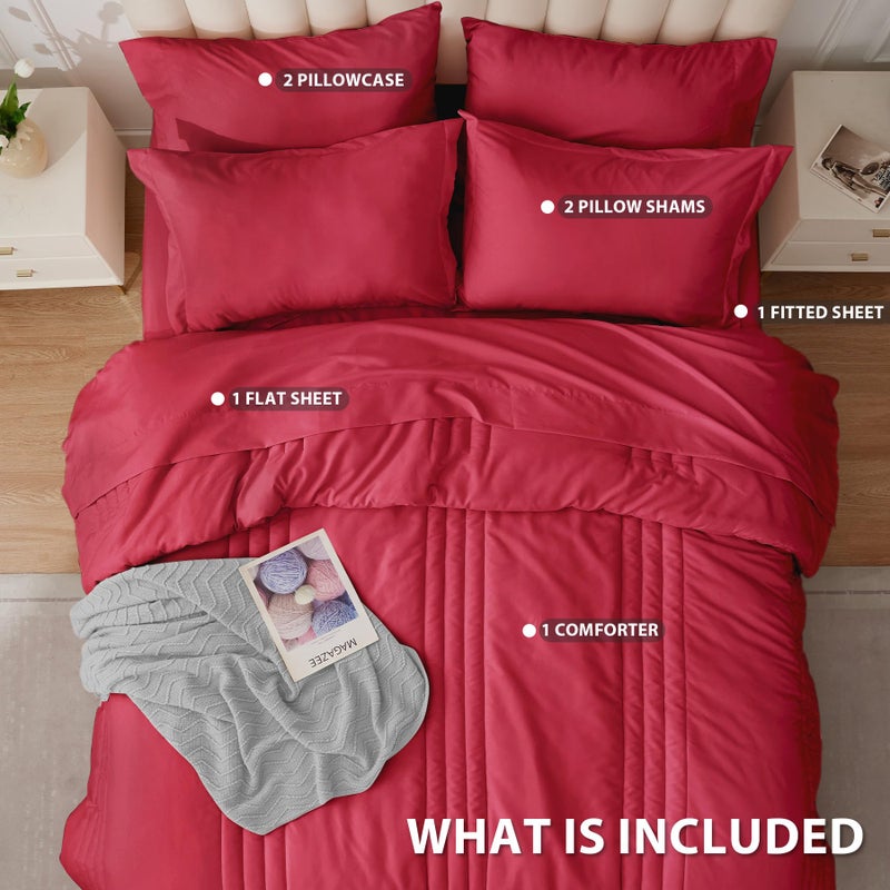 Velorose Queen Comforter Set Red - Bed in a Bag Queen Size 7 Pieces, Soft Bedding Set for All Seasons, Christmas Premium Queen Comforter Set with Comforter, Sheets, Pillowcases & Shams - Image 4