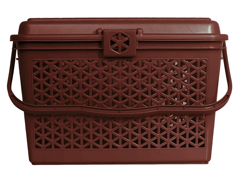 Kuber Industries Kuber Industries Plastic Multipurpose Trendy Shopping Small Basket with Lid (Dark Brown)-HS_38_LUGGAGE21153 - Image 1