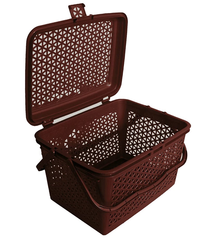 Kuber Industries Kuber Industries Plastic Multipurpose Trendy Shopping Small Basket with Lid (Dark Brown)-HS_38_LUGGAGE21153 - Image 2