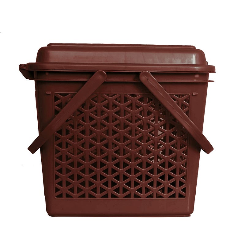 Kuber Industries Kuber Industries Plastic Multipurpose Trendy Shopping Small Basket with Lid (Dark Brown)-HS_38_LUGGAGE21153 - Image 3