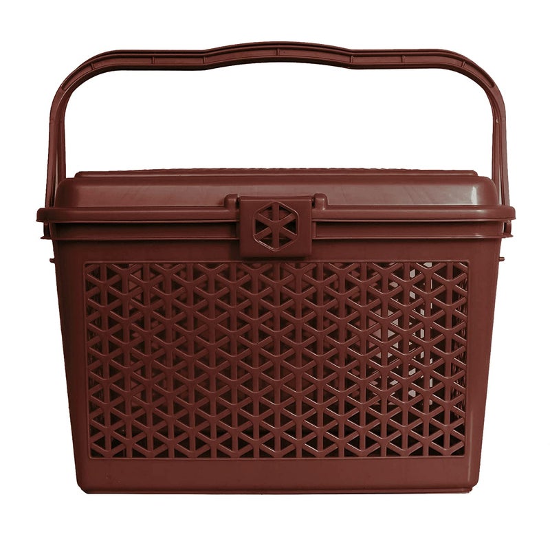 Kuber Industries Kuber Industries Plastic Multipurpose Trendy Shopping Small Basket with Lid (Dark Brown)-HS_38_LUGGAGE21153 - Image 5