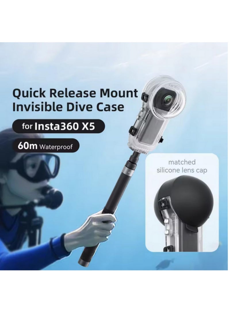 غلاف الغوص 60 مترًا لـ Insta360 X5، مضاد للضباب، حافظة مضادة للماء، غلاف مقاوم للماء لكاميرا Insta360 X5، إكسسوارات الغوص والغطس، بتصميم غير مرئي لتصوير 360 درجة واضح. - Image 4