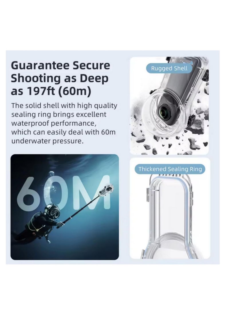 غلاف الغوص 60 مترًا لـ Insta360 X5، مضاد للضباب، حافظة مضادة للماء، غلاف مقاوم للماء لكاميرا Insta360 X5، إكسسوارات الغوص والغطس، بتصميم غير مرئي لتصوير 360 درجة واضح. - Image 5