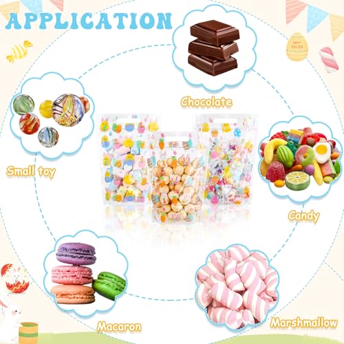 Frienda 60 Pcs Easter Plastic Candy Bags Bulk Easter Egg Zippered Treat Bags Bunny Goodie Bag with Handle Spring Party Favor Gift Pouch for Wedding Birthday Party Supplies - Image 3