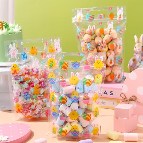 Frienda 60 Pcs Easter Plastic Candy Bags Bulk Easter Egg Zippered Treat Bags Bunny Goodie Bag with Handle Spring Party Favor Gift Pouch for Wedding Birthday Party Supplies - Image 4