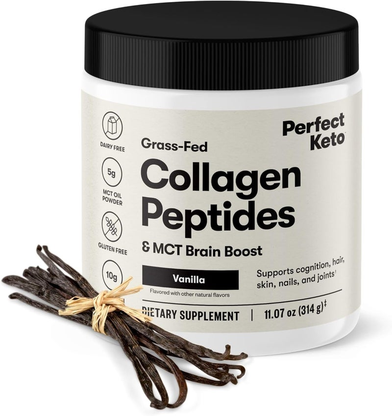 Perfect Keto Collagen Peptides Protein Powder with MCT Oil Grass Fed Hydrolyzed Collagen Type I  III Supplement Keto Coffee Creamer Vanilla - Image 1