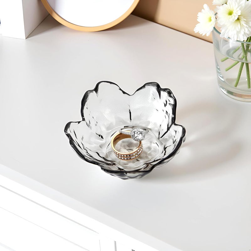 BIHOIB Crystal Black Flower Ring Dish Jewelry Tray, Decorative Glass Trinket Dish, Modern Accent Tray for Vanity - Image 4