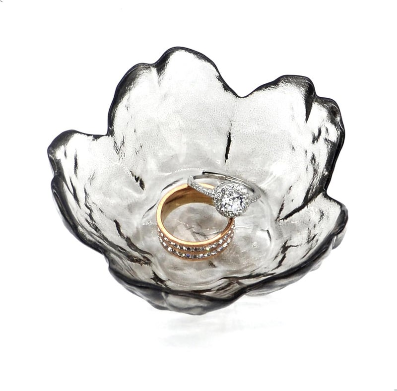 BIHOIB Crystal Black Flower Ring Dish Jewelry Tray, Decorative Glass Trinket Dish, Modern Accent Tray for Vanity - Image 1
