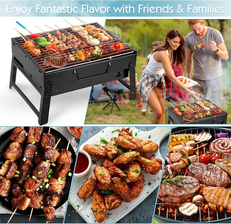 Uten Charcoal Grill, BBQ Grill Folding Portable Lightweight smoker Grill, Barbecue Grill Small desk Tabletop Outdoor Grill for Camping Picnics Garden Beach Party 13.7''x9.4''x 2.3'' - Image 5