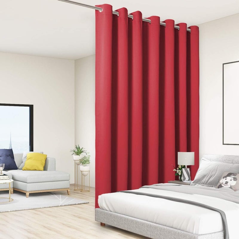 BONZER Wide Room Divider Black Curtain Total Privacy Wall Room Darkening Grommet Curtains for Shared Room, 84L x 108W Inch (7L x 9W ft), 1 Panel, Red - Image 1