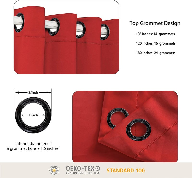 BONZER Wide Room Divider Black Curtain Total Privacy Wall Room Darkening Grommet Curtains for Shared Room, 84L x 108W Inch (7L x 9W ft), 1 Panel, Red - Image 2