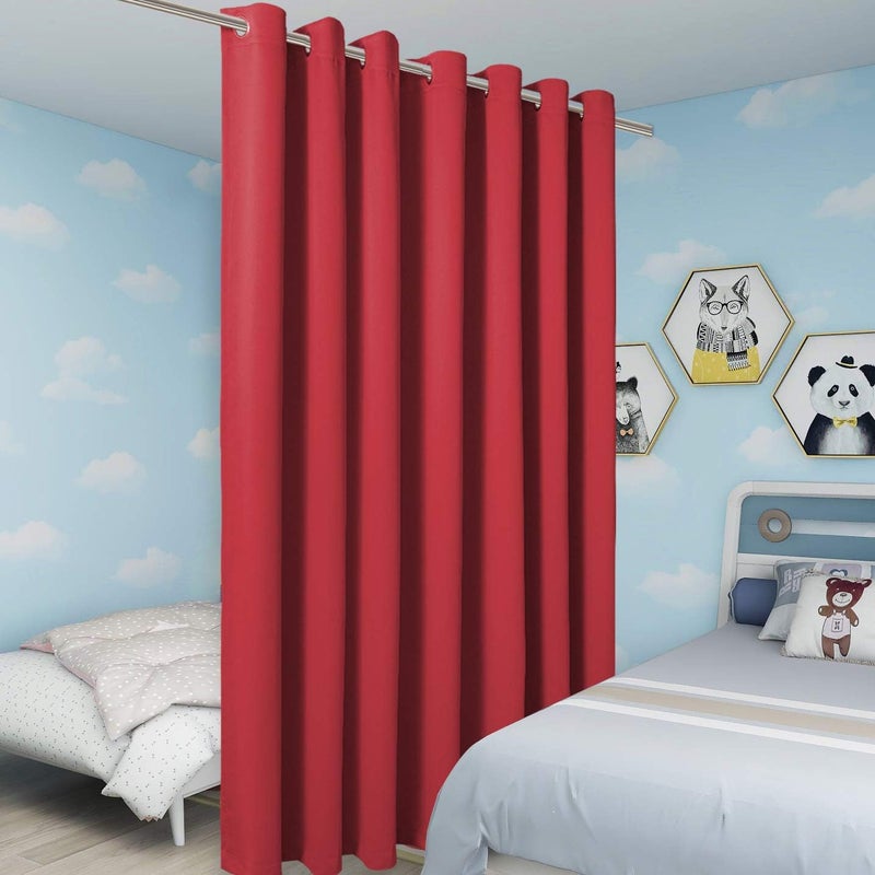 BONZER Wide Room Divider Black Curtain Total Privacy Wall Room Darkening Grommet Curtains for Shared Room, 84L x 108W Inch (7L x 9W ft), 1 Panel, Red - Image 4