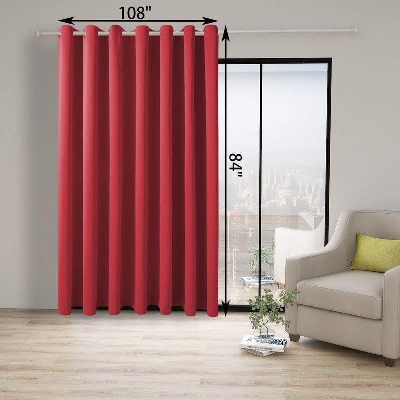 BONZER Wide Room Divider Black Curtain Total Privacy Wall Room Darkening Grommet Curtains for Shared Room, 84L x 108W Inch (7L x 9W ft), 1 Panel, Red - Image 3