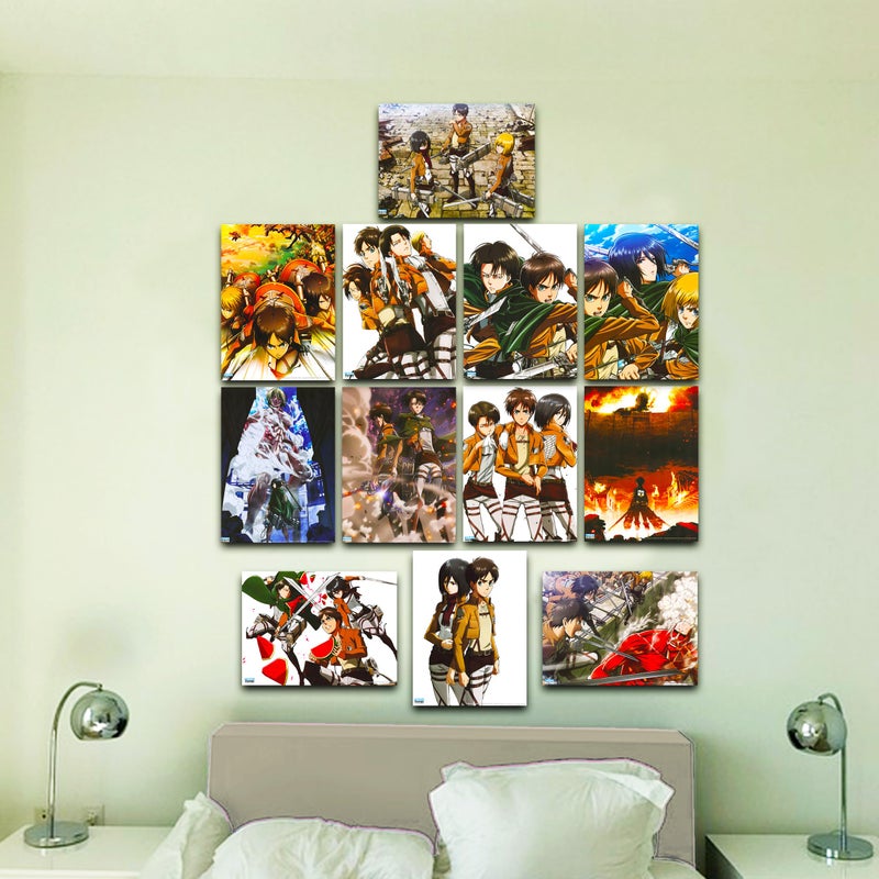 Attack on Titan Posters For Bedroom Room Decor Bundle | 12 Posters for Walls Anime Poster Pack Set With Anime Phone Wallet | Attack on Titan Room Decorations Set - Image 2