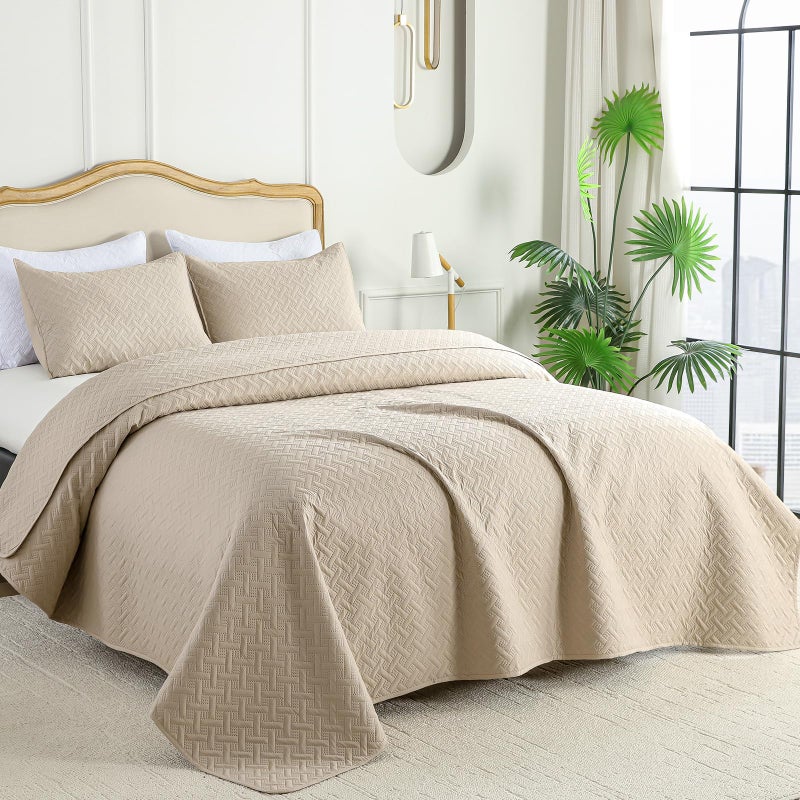 FLYMME Queen Quilt Bedding Set Beige Lightweight Bedspreads Full Size,Soft Microfiber Bed Coverlet for All Season (1 Quilt, 2 Shams) - Image 2