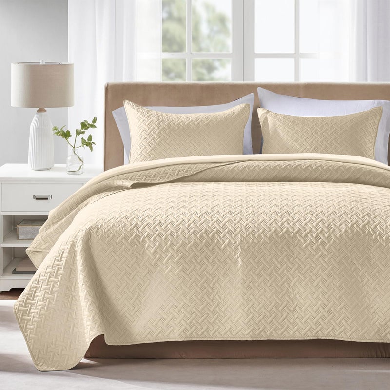FLYMME Queen Quilt Bedding Set Beige Lightweight Bedspreads Full Size,Soft Microfiber Bed Coverlet for All Season (1 Quilt, 2 Shams) - Image 1