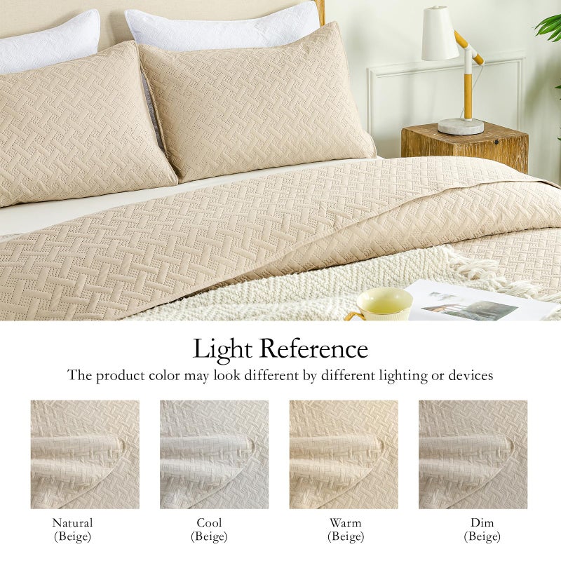 FLYMME Queen Quilt Bedding Set Beige Lightweight Bedspreads Full Size,Soft Microfiber Bed Coverlet for All Season (1 Quilt, 2 Shams) - Image 5