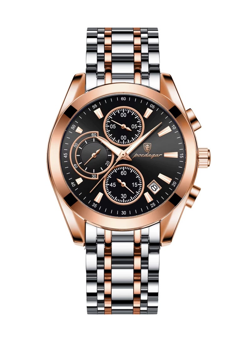 POEDAGAR Men’s Analog Quartz Luminous Chronograph Stainless Steel Watch 39mm - Image 1