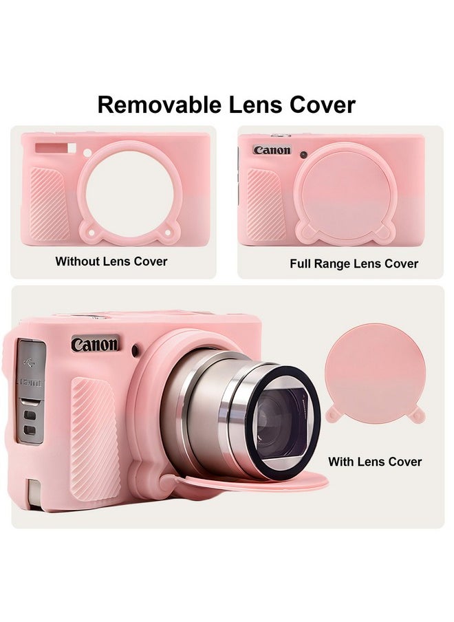 بوفك جراب سيليكون للكاميرا الرقمية Canon Powershot Sx740/ Sx730، جراب ناعم للكاميرا Sx740 مع غطاء عدسة قابل للإزالة، وردي دخاني  - Image 5