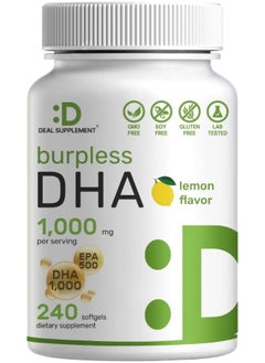 DEAL SUPPLEMENT Dha Supplements | 240 Softgels, Burpless, Lemon Flavor, Dha 1000Mg + Epa 500Mg, Wild Caught Fish, Rich In Omega-3S, Mercury Free, Non-Gmo, Support Brain Heart & Joint Health  - Image 1