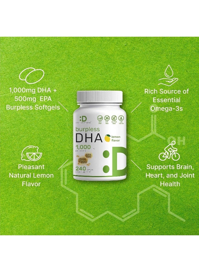 DEAL SUPPLEMENT Dha Supplements | 240 Softgels, Burpless, Lemon Flavor, Dha 1000Mg + Epa 500Mg, Wild Caught Fish, Rich In Omega-3S, Mercury Free, Non-Gmo, Support Brain Heart & Joint Health  - Image 4