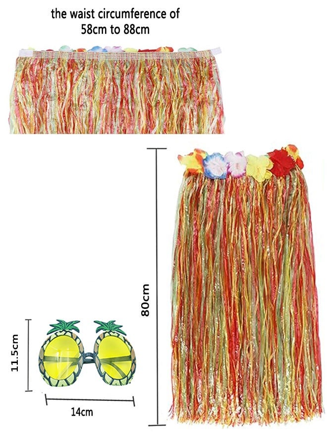 HAWAWA 8 Pcs Hawaiian Hula Grass Skirt Costume Kit with Flower Bikini Top, Hawaiian Lei for Women Luau Party Decors Dancing Hula  - Image 3