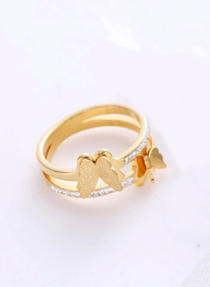 بلو لاين خاتم نسائي أنيق من الاستانلس ستيل مطلي باللون الذهبي مقاس 6 - Image 2