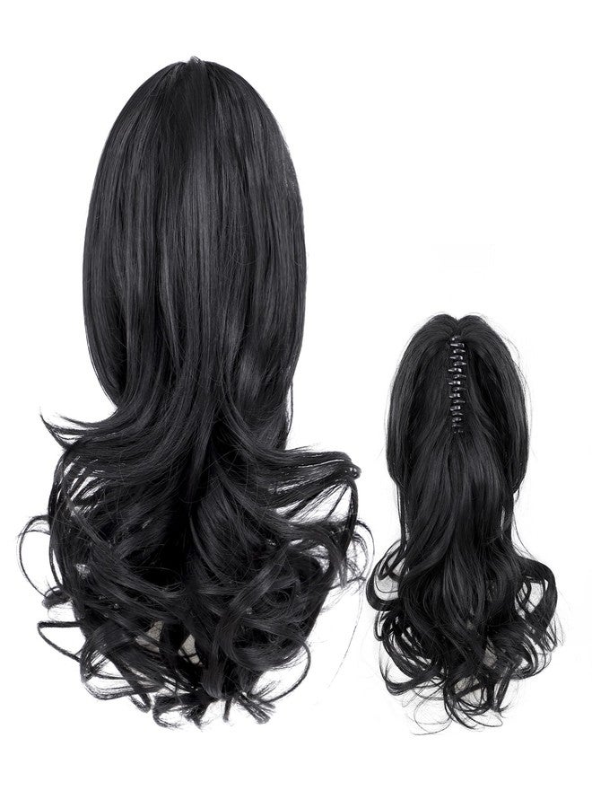 ZAVIDE 14Inches Claw Clip Ponytail Extension Synthetic Hair Extension Ponytail Clip on Ponytail For Women Natural Looking Hairpiece(Black) - Image 1