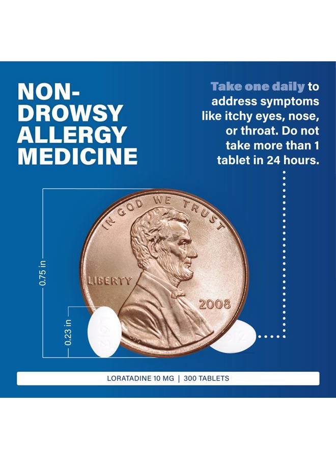 MAJOR Major Allergy Loratadine 10 mg Tablets - Non-Drowsy Allergy Medicine for Adults and Kids Ages 6+ - Promotes 24-Hour Allergy Relief - Daily Allergy Tablets - Antihistamine - 300 Tablets - Image 3