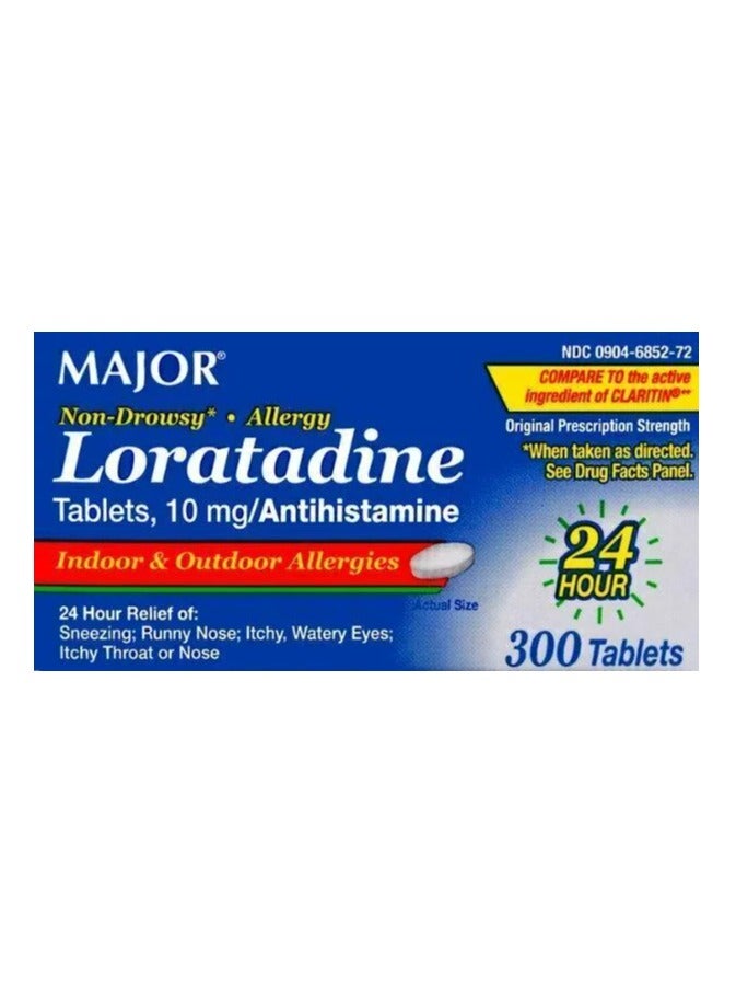 Major Allergy Loratadine 10 mg Tablets - Non-Drowsy Allergy Medicine for Adults and Kids Ages 6+ - Promotes 24-Hour Allergy Relief - Daily Allergy Tablets - Antihistamine - 300 Tablets - Image 1